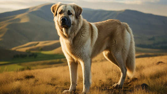 Anatolian Shepherd Dog standing in front of a mountain