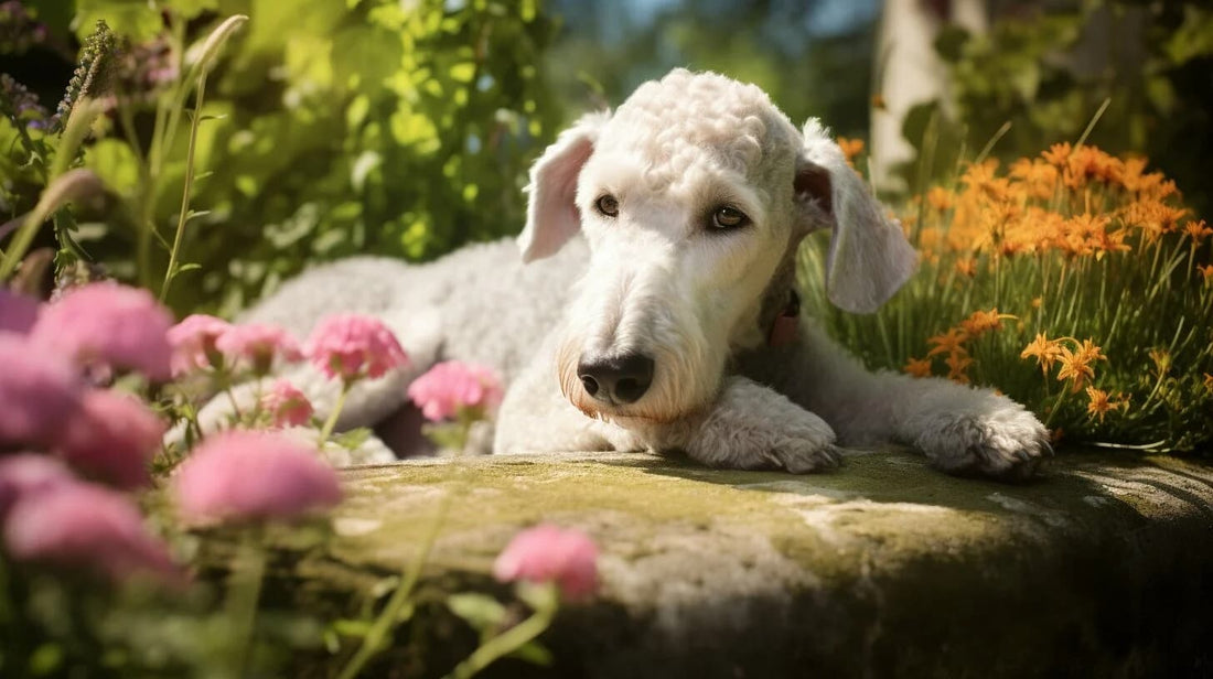 Bedlington Terrier dog outdoors – unique lamb-like breed known for charm, agility, and affectionate personality.