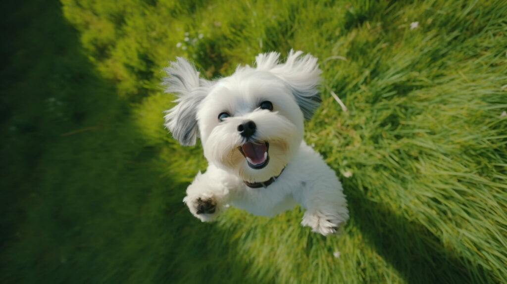 a maltese shih tzu dog jumping