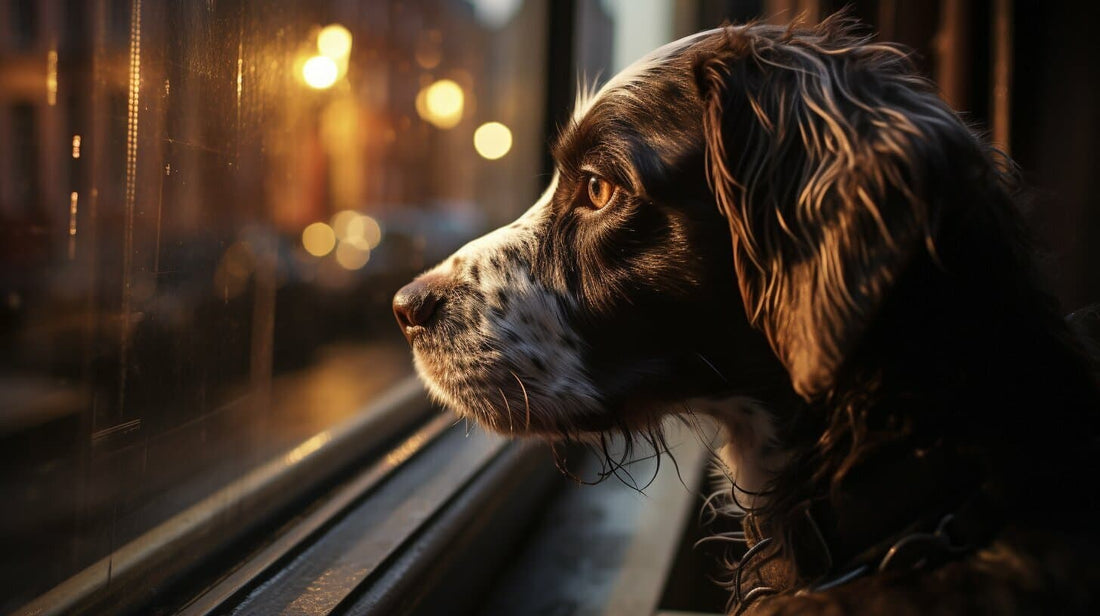 a dog looking out the window with separation anxiety