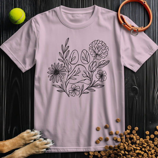 Paw & Petals T-Shirt in light pink – floral paw print dog lover shirt
