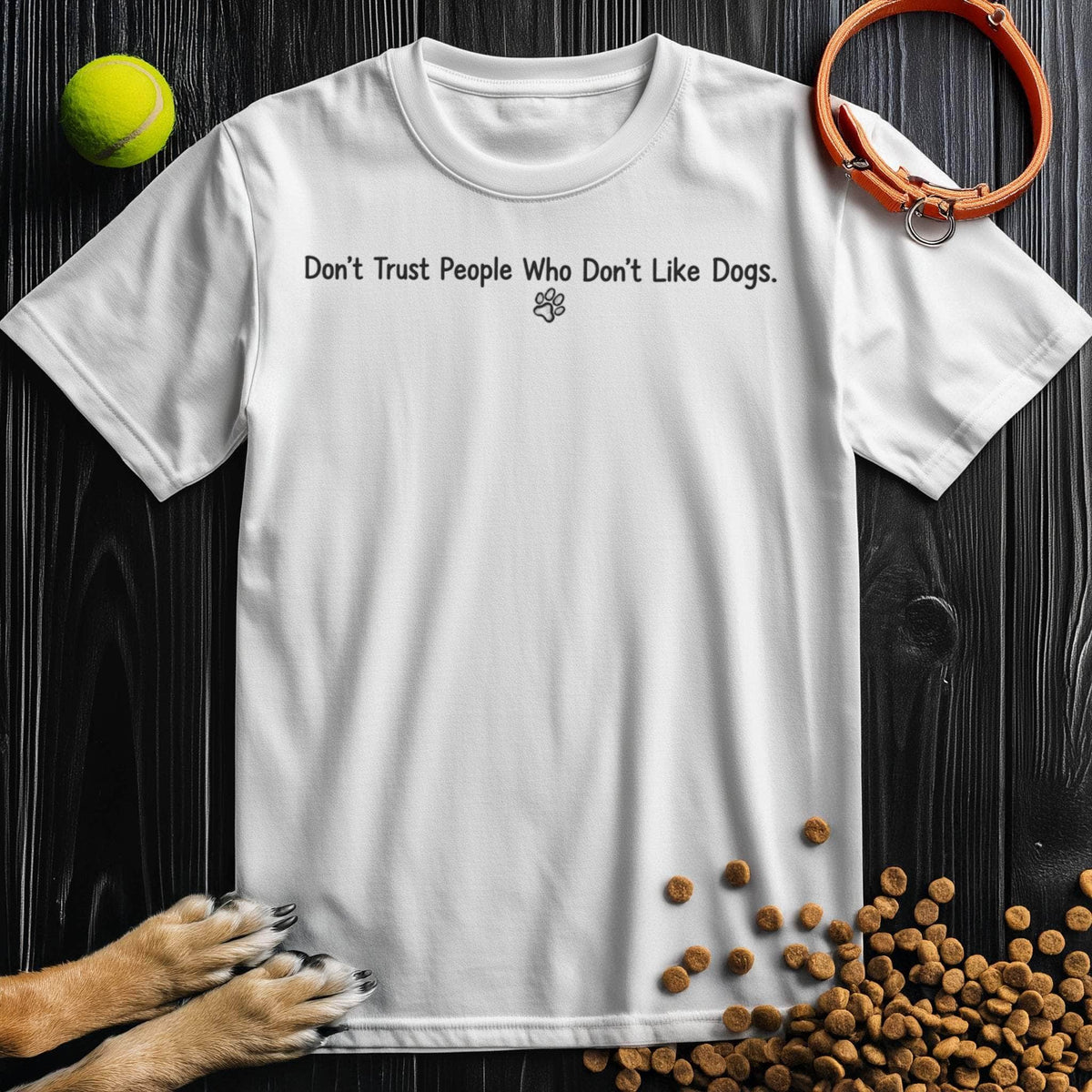 White Dog Lovers T-Shirt featuring bold dog-themed quote, made from soft US cotton for a comfy, classic fit.
