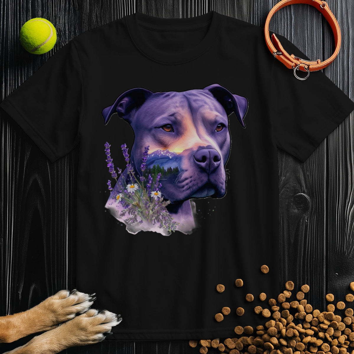 Nature's Guardian Shirt - Pitbull Dog T Shirt in black with a vivid pitbull and nature scene print, ideal for casual unisex summer outfits.