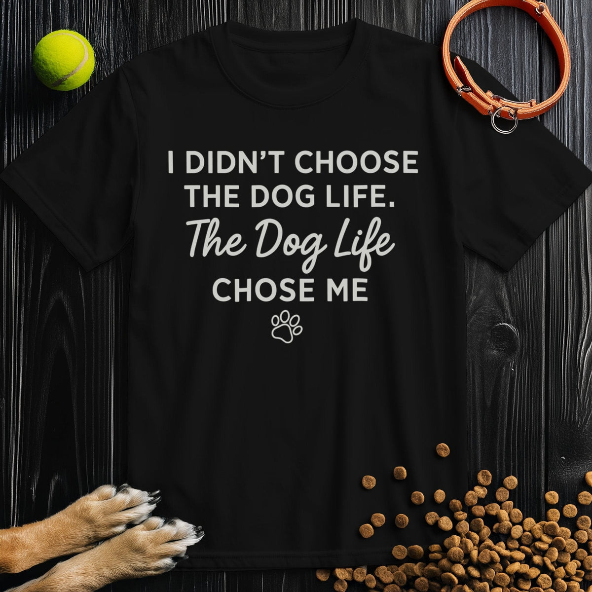 Dog lover’s black tee with bold statement text