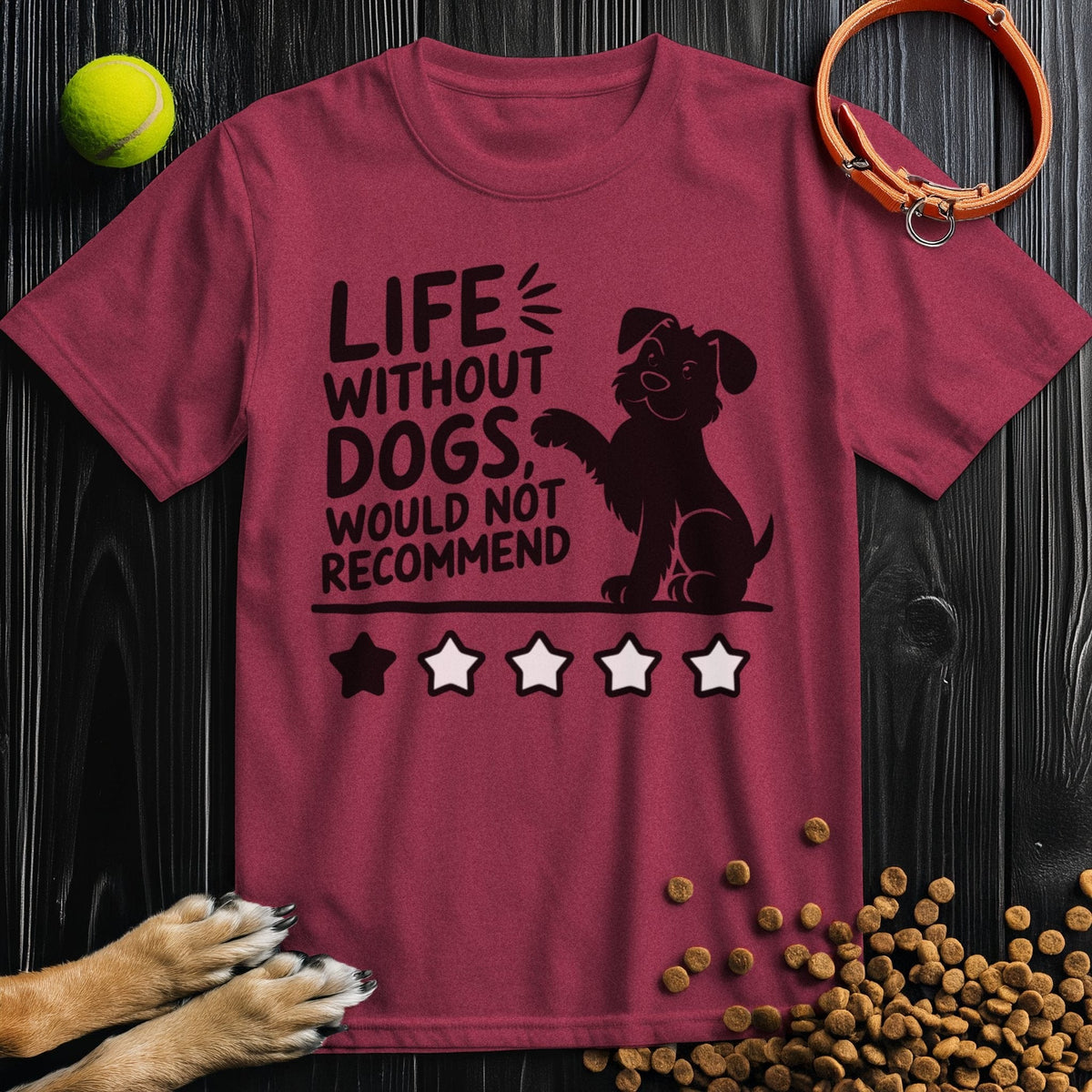 Maroon dog shirt for humans made of 100% US cotton, featuring a cute dog illustration and witty message for pet-friendly fashion.