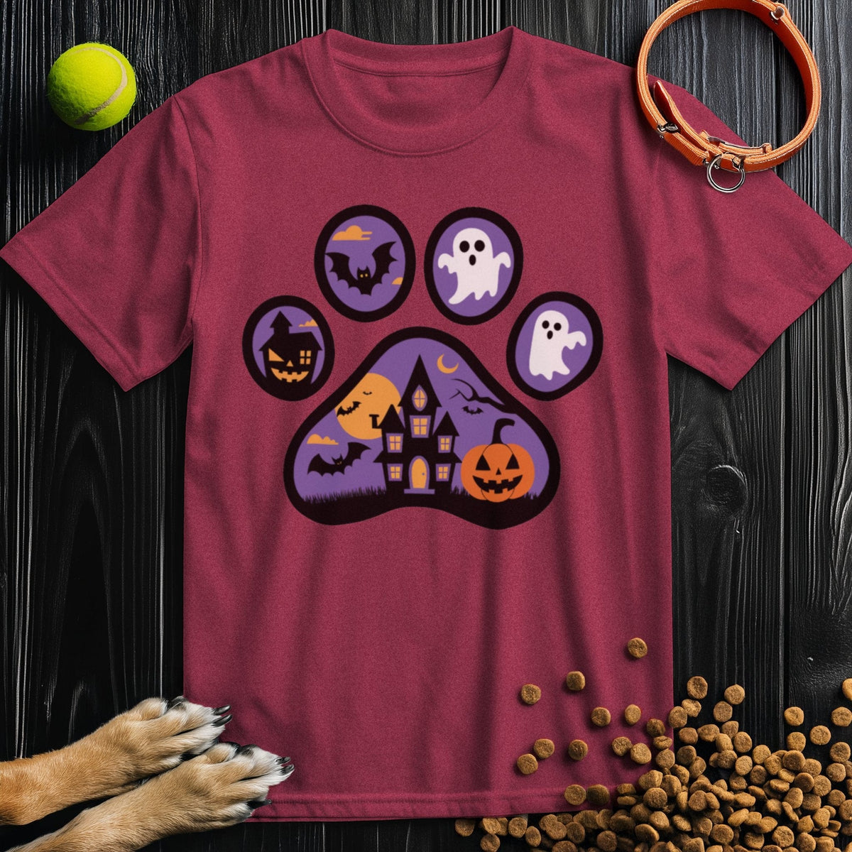 Halloween T-Shirts: Haunted Paw Prints Tee for Spooky Style