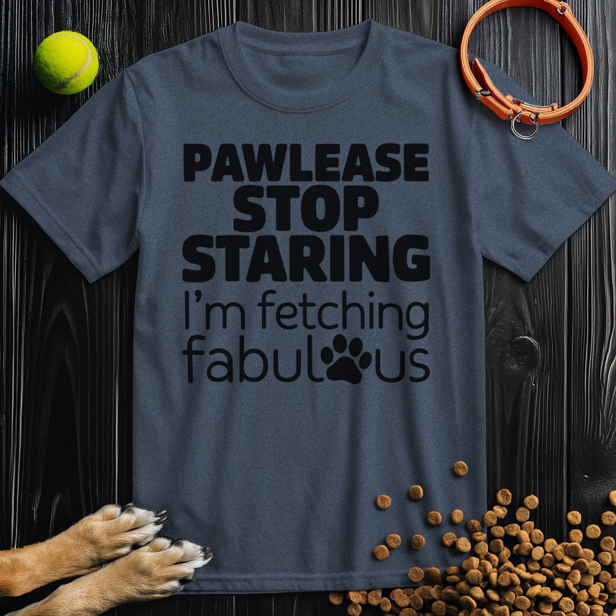Dark gray Fetching Fabulous T-Shirt featuring playful dog quote in black print. Unisex cotton tee perfect for casual pet-themed fashion.