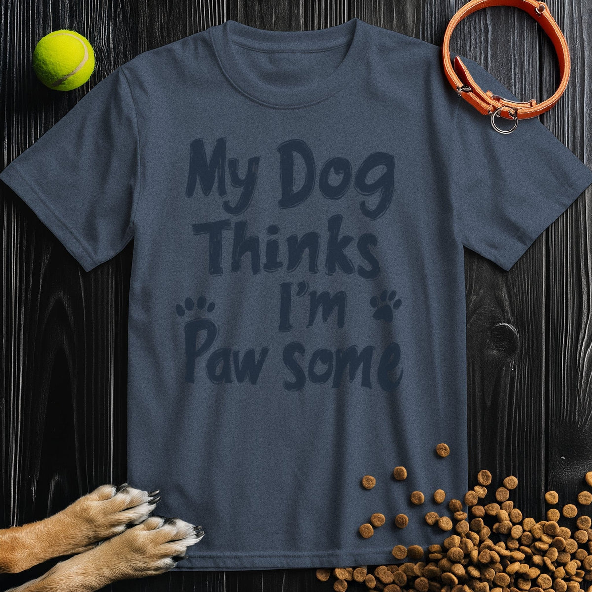 Navy blue Pawsome T-Shirt featuring playful dog-themed quote, crafted in soft cotton for casual comfort and pet-friendly style.