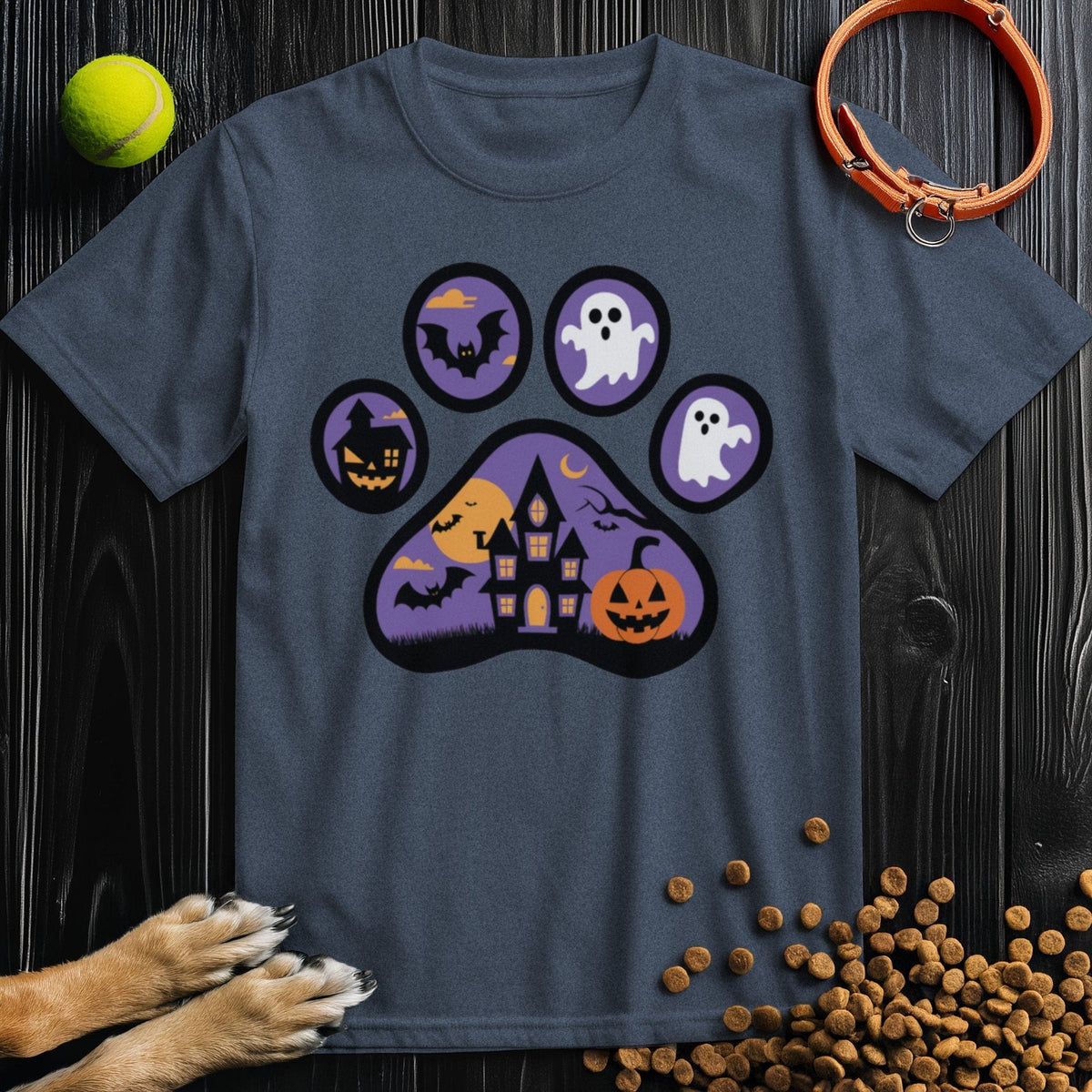 Halloween T-Shirts: Haunted Paw Prints Tee for Spooky Style