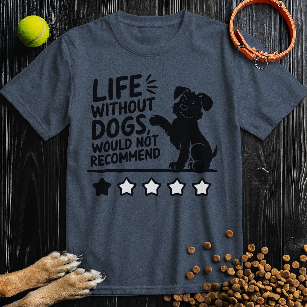 Navy blue cotton dog shirt for humans featuring a playful dog graphic and humorous quote, ideal for pet lovers and casual wear.