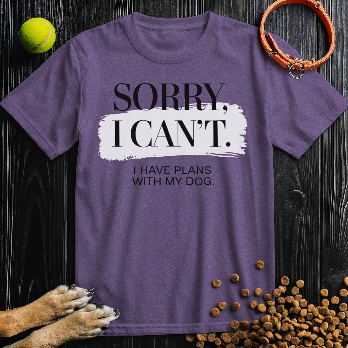 Purple Dog Lover Edition T-Shirt with playful dog quote, made from breathable cotton, perfect for dog lovers seeking comfort and style.