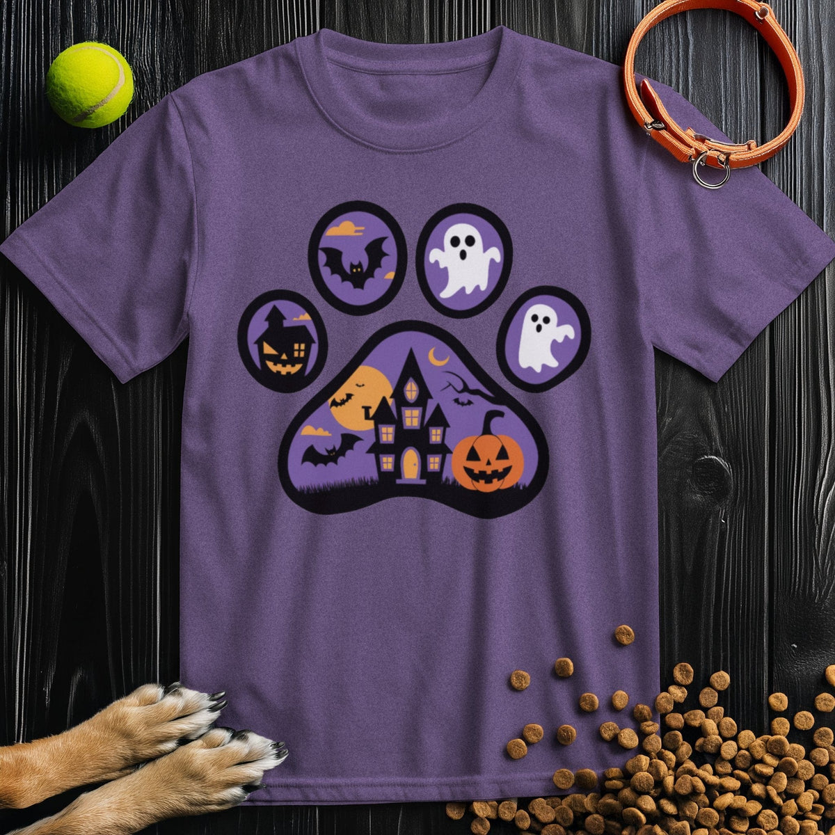 Halloween T-Shirts: Haunted Paw Prints Tee for Spooky Style