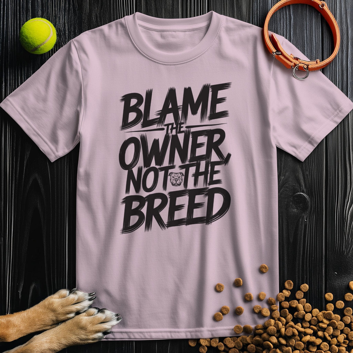 Light pink dog lovers' t-shirt with bold black slogan. Crafted from 100% cotton for ethical, stylish everyday wear.