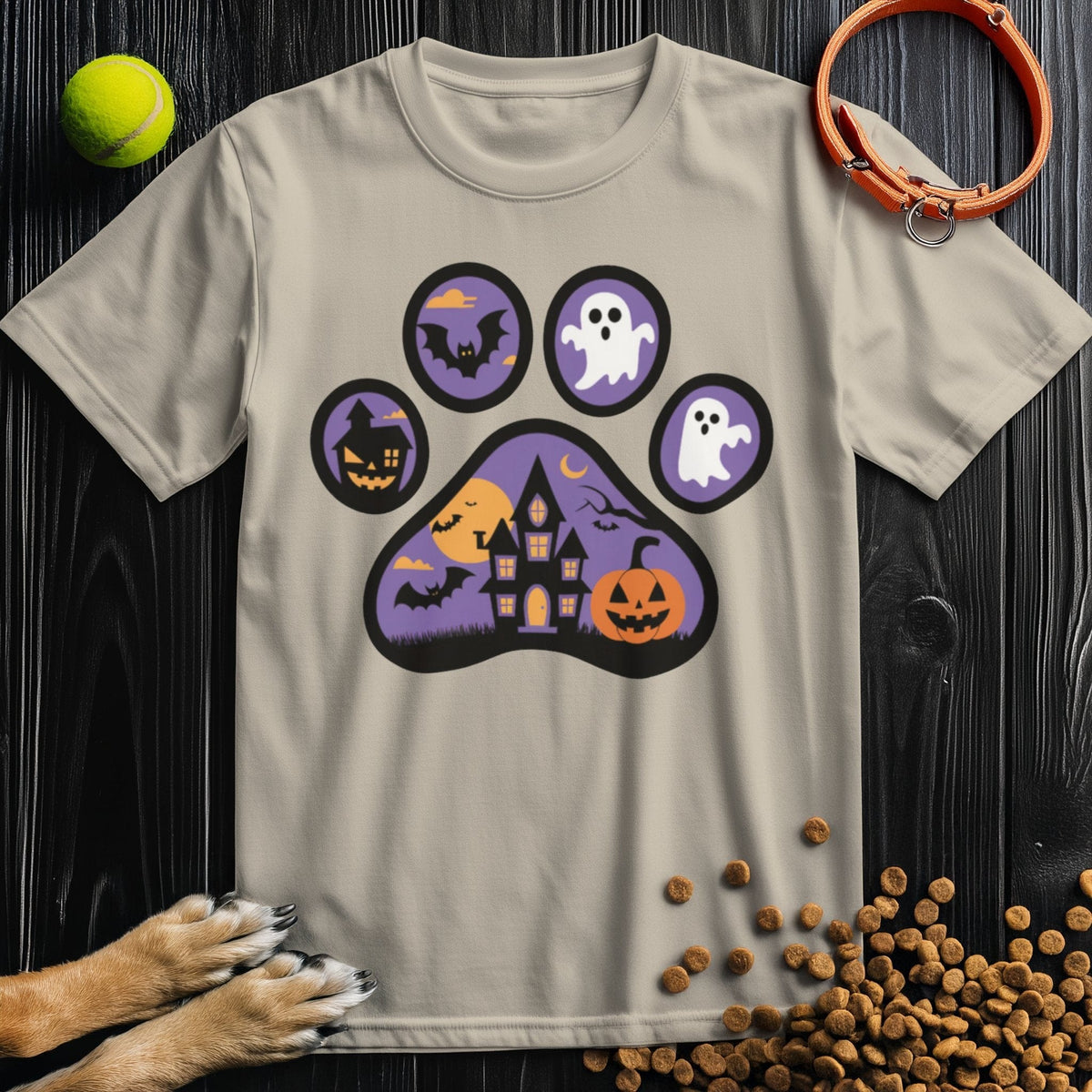 Halloween T-Shirts: Haunted Paw Prints Tee for Spooky Style