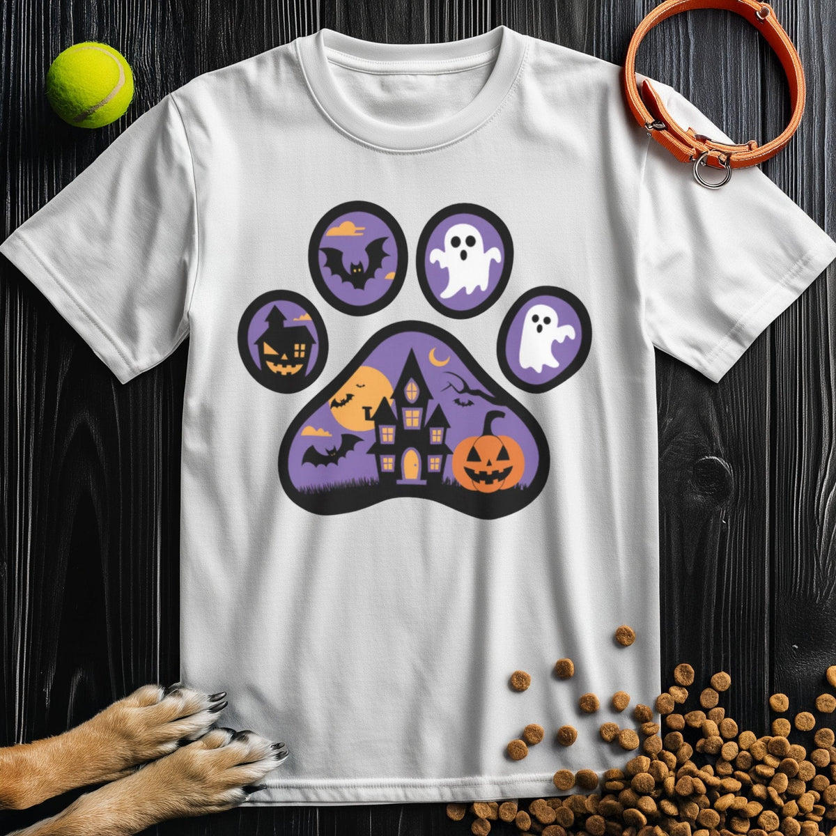 Halloween T-Shirts: Haunted Paw Prints Tee for Spooky Style