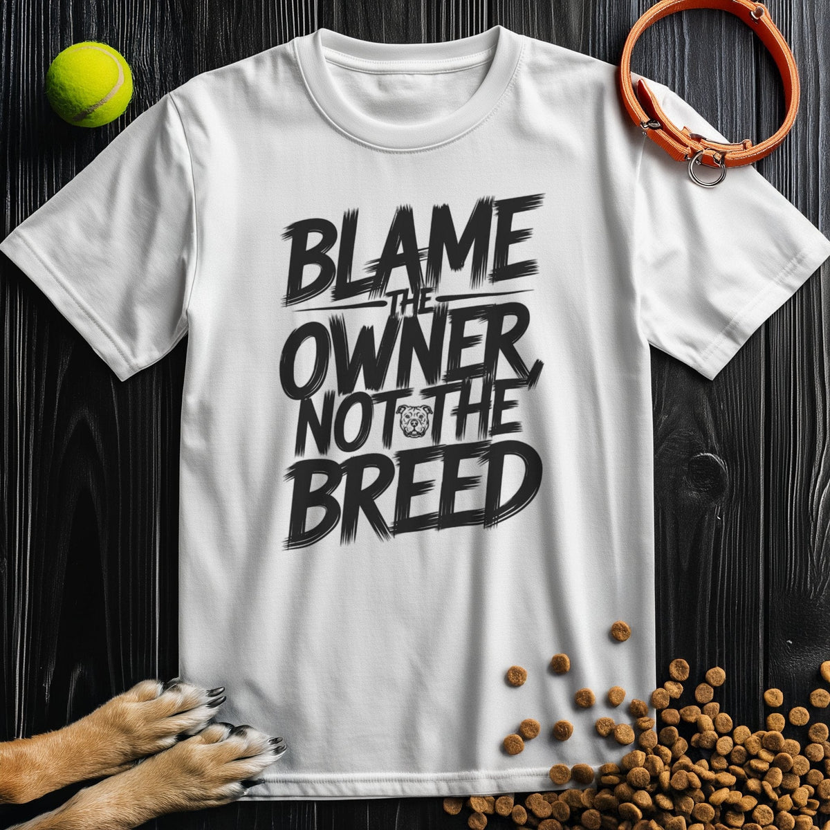 White 100% cotton dog lovers' t-shirt with bold black lettering. Promotes breed advocacy with stylish comfort.